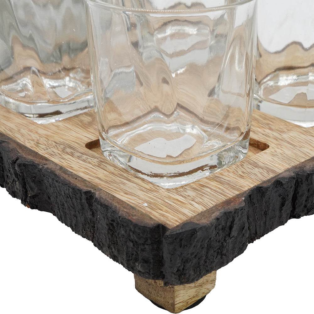MLNshops Alaine Mango Wood Bar Set with Glasses - MLNshops