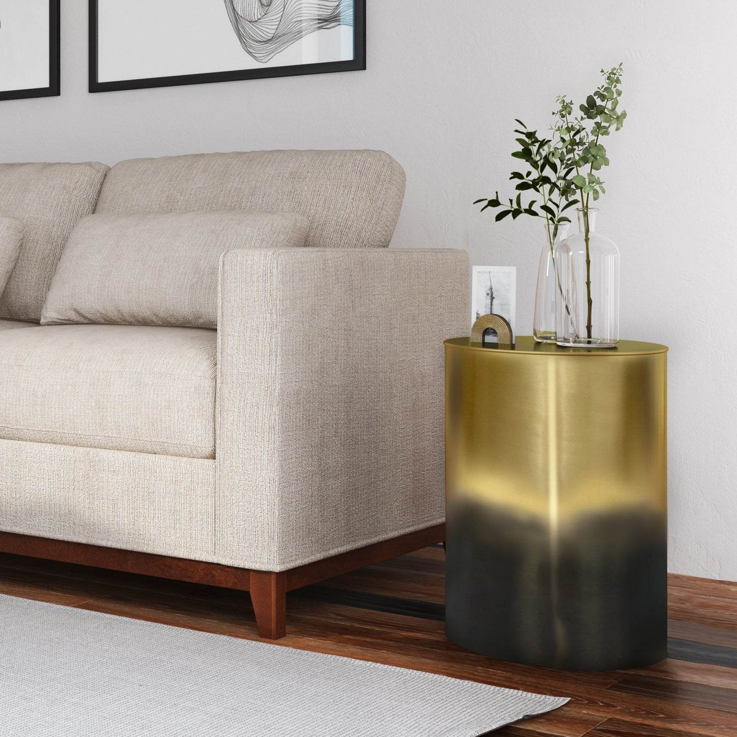 MLNshops Metal Cylinder Accent Table - Modern Gold Finish