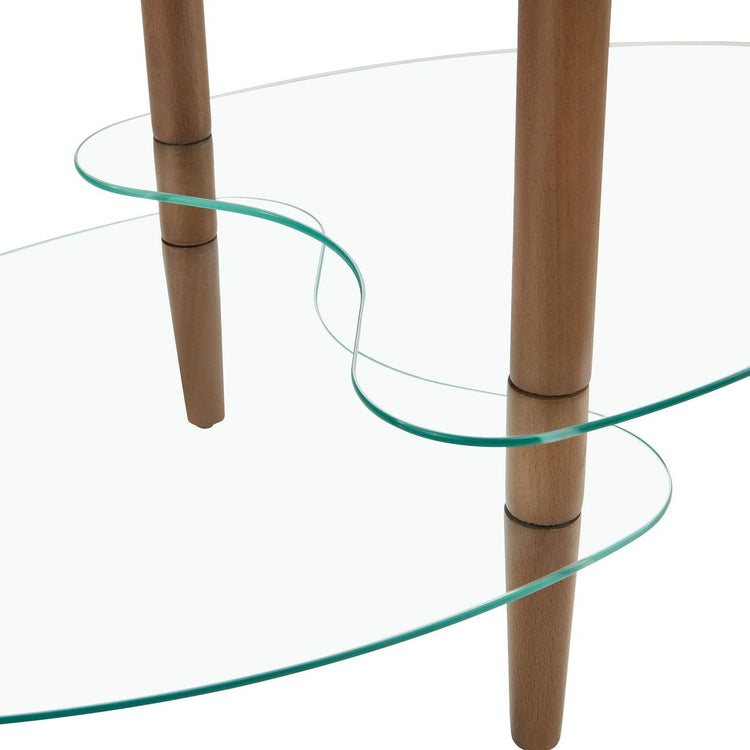 mlnshops Modern Oval Sofa Table with Oak Legs Glass Coffee Table
