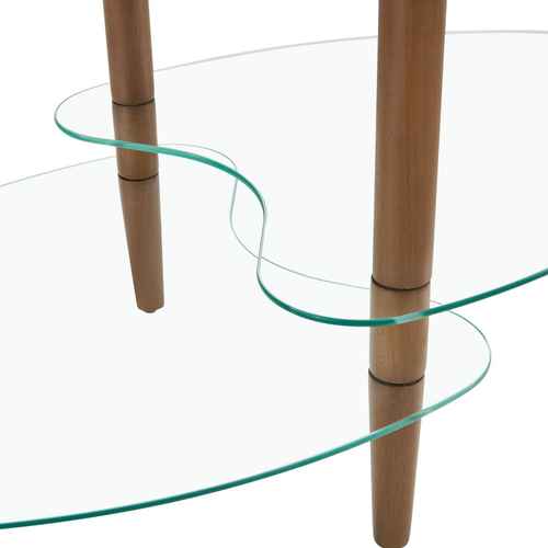 mlnshops Modern Oval Sofa Table with Oak Legs Glass Coffee Table