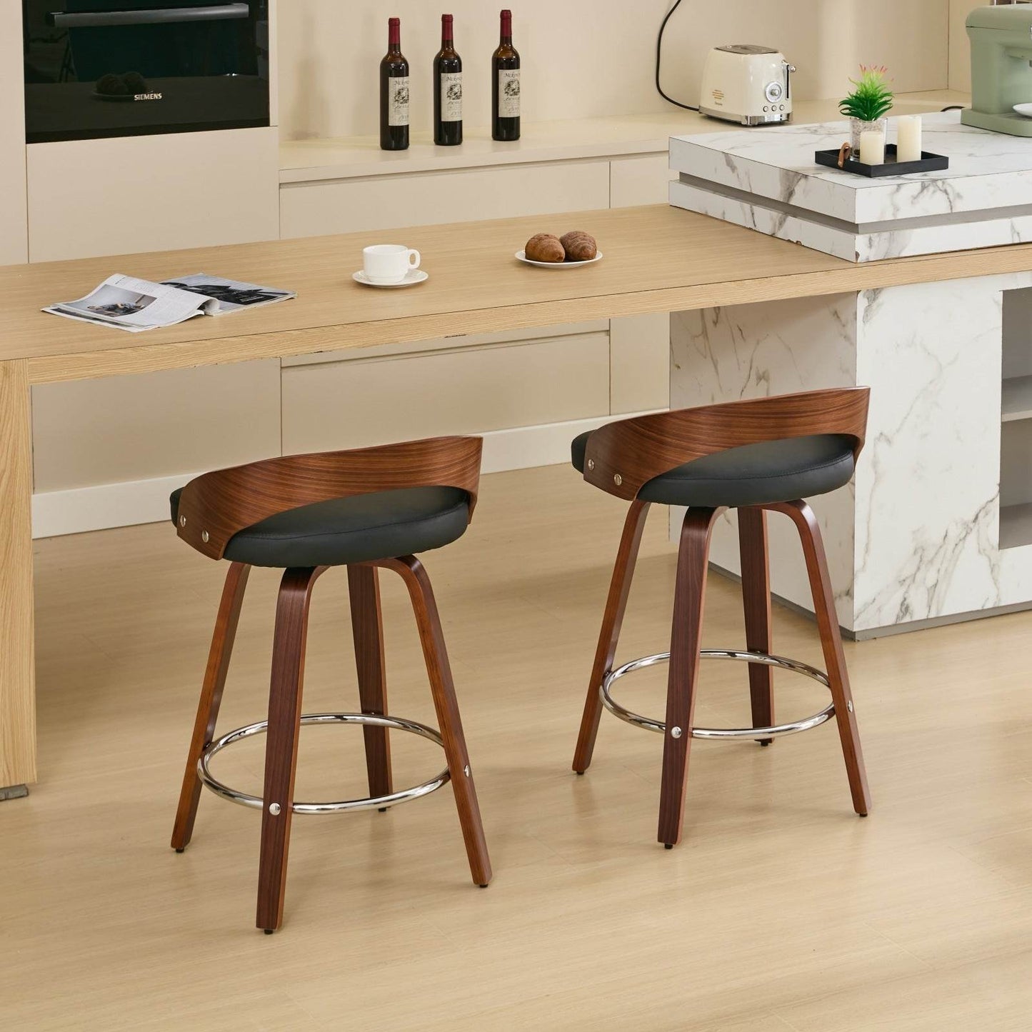 MLNshops Swivel Bar Stools Set of 2 with Wooden Frame