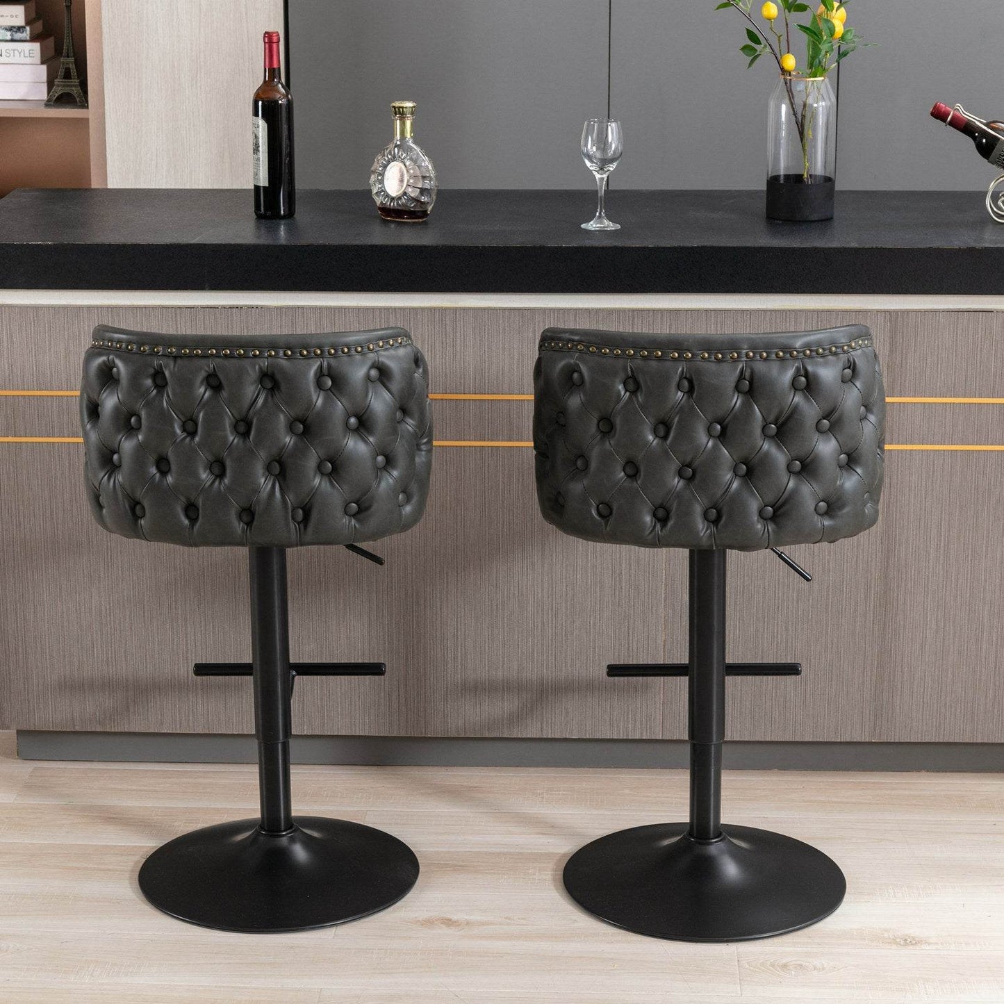 MLNshops Swivel Barstools with Tufted Back - Adjustable Height