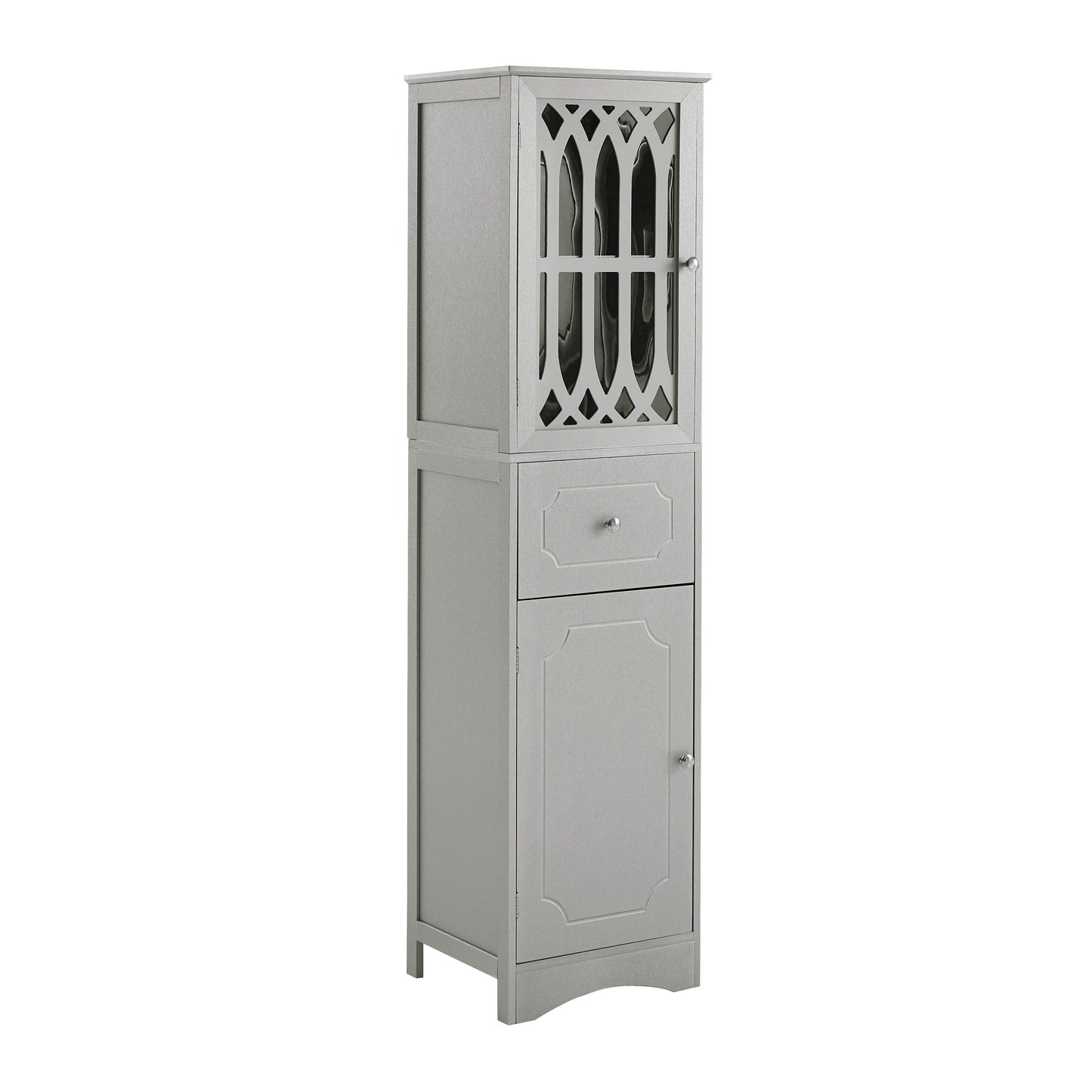MLNshops Gray tall bathroom cabinet with doors and drawer