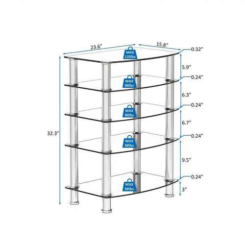 MLNshops 5-Tier Glass Side Table for Elegant Decor