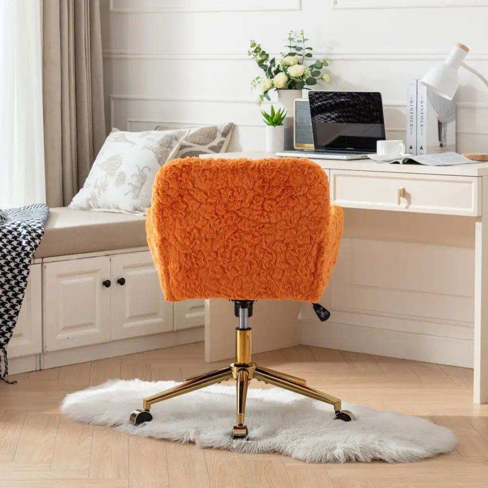 MLNshops Artificial Rabbit Hair Office Chair in Orange