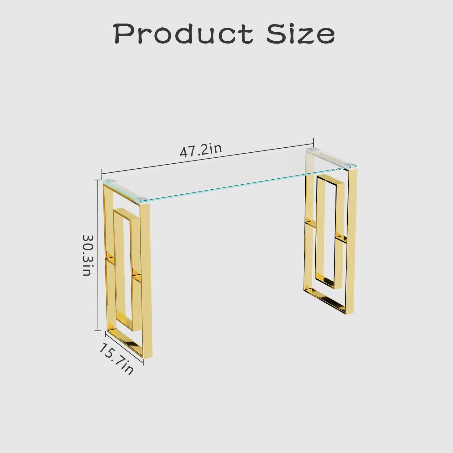 MLNshops Gold Stainless Steel Console Table with Glass Top