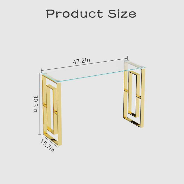 MLNshops Gold Stainless Steel Console Table with Glass Top