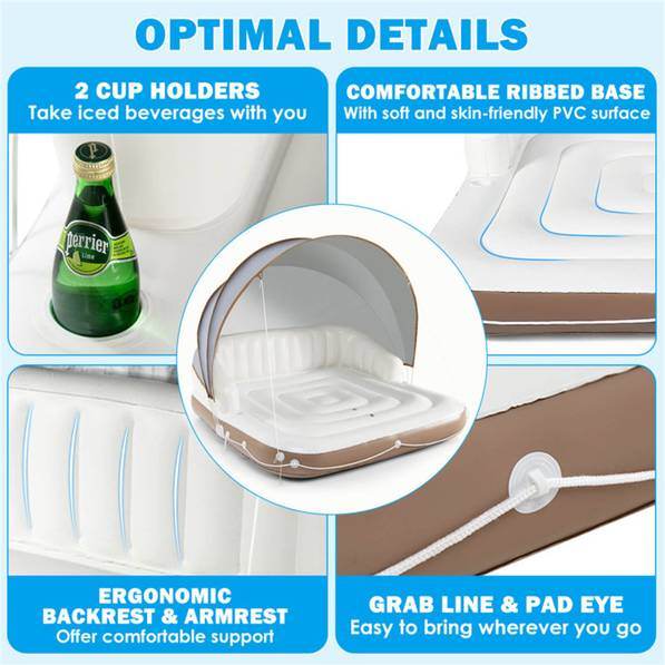 mlnshops Inflatable Pool Float Lounge with Sun Canopy