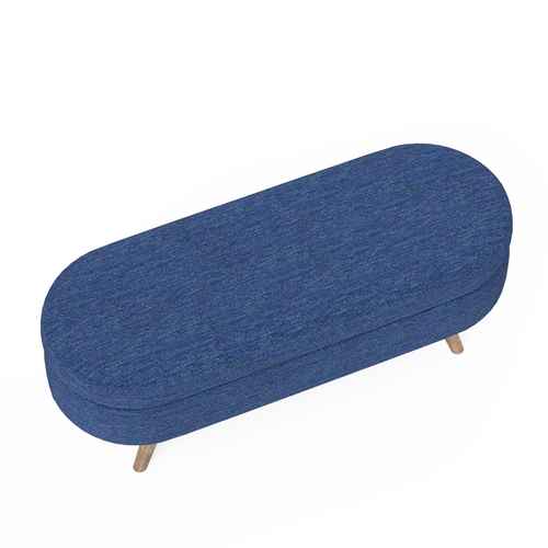 Oval Ottoman Bench with Storage - Blue Fabric