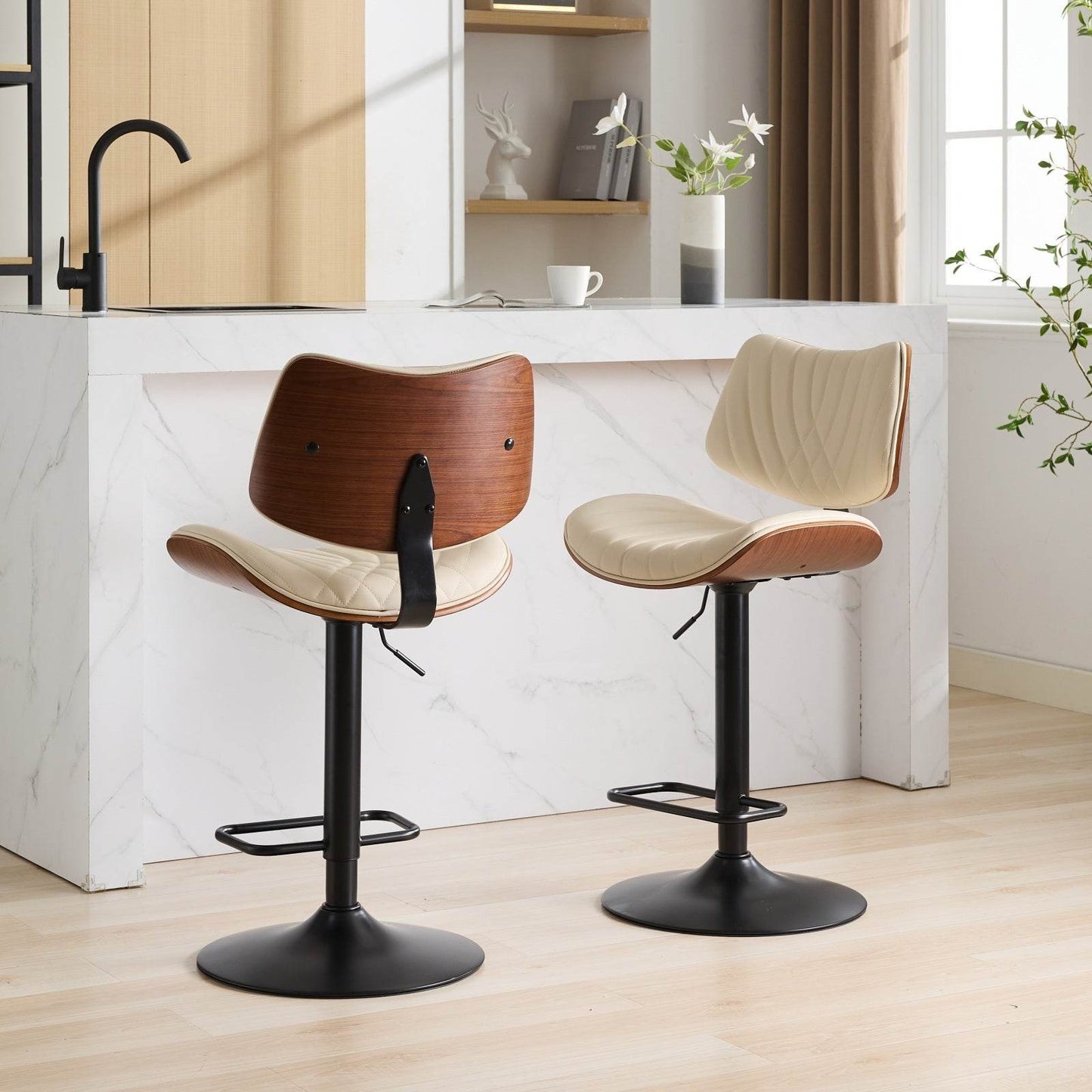 MLNshops 360 Degree Swivel Kitchen Island Stool Cream