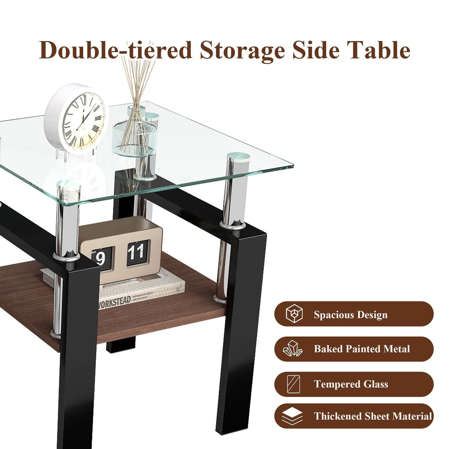 MLNshops modern glass coffee table set - 2pc tempered glass