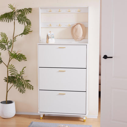 Entryway Bedroom Armoire, Shoe Cabinet, Wardrobe Armoire Closet, Drawers and Shelves,  Handles,  Hanging Rod, white