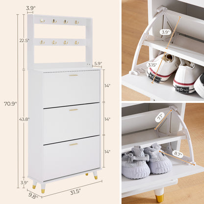 Entryway Bedroom Armoire, Shoe Cabinet, Wardrobe Armoire Closet, Drawers and Shelves,  Handles,  Hanging Rod, white
