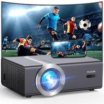 HD projector displaying soccer game, wireless streaming from smartphone, home theater setup