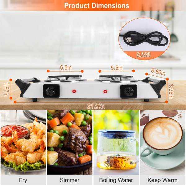 Dimensions of portable electric stove with two burners and power cord