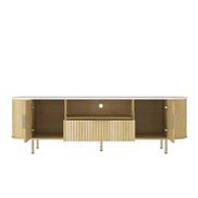 Interior view of LED TV Stand with Storage for 55+ Inch TVs showing open cabinets and drawer space for organized media storage.