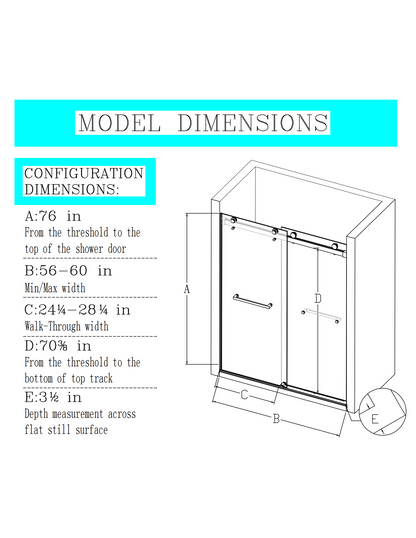 56-60 inches W *76 inches H  Frameless Double Sliding Soft-Close Shower Door in Brushed Nickel,3/8 inches (10mm) Thick SGCC Tempered Glass  Door MLNshops]