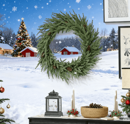 Christmas Wreath, Artificial Norfolk Pine Wreath with Pine Cones and 88 Realistic Branches for Door Default