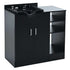 Black bathroom vanity with sink on a white background