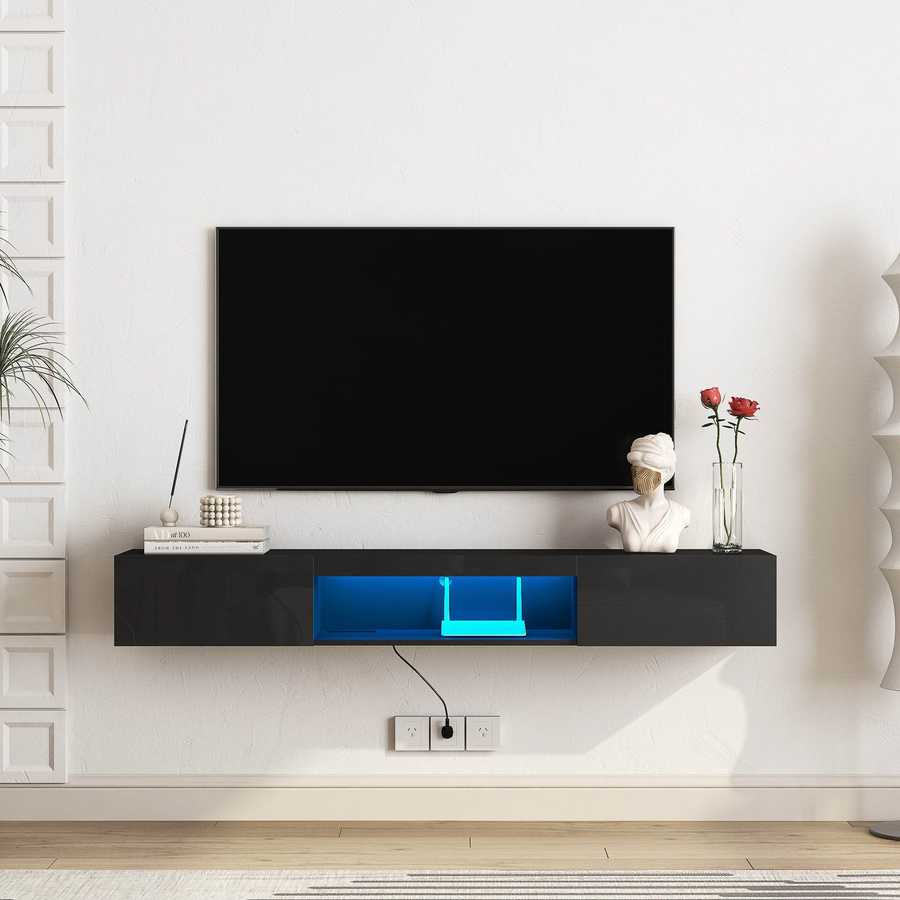 Floating TV Stand Wall Mounted with 16 Color LEDs,63&