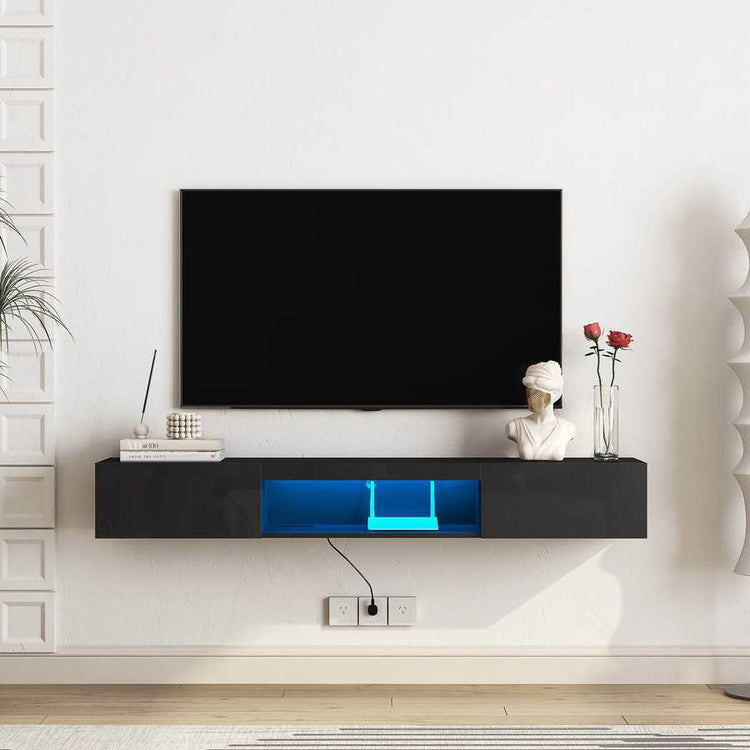 Floating TV Stand Wall Mounted with 16 Color LEDs,63&