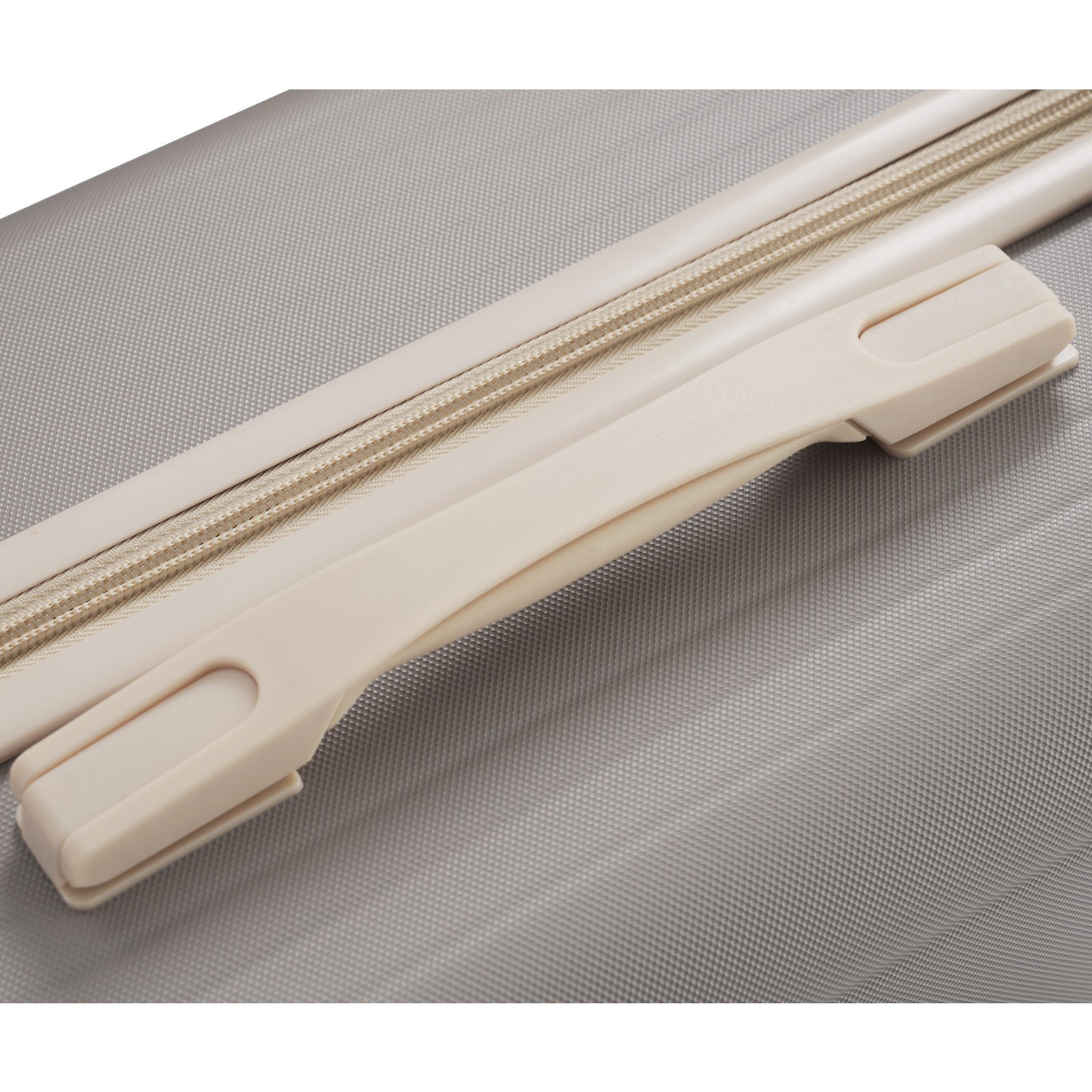 Reinforced carry handle on durable lightweight suitcase ensures easy lifting and added durability for frequent travelers.