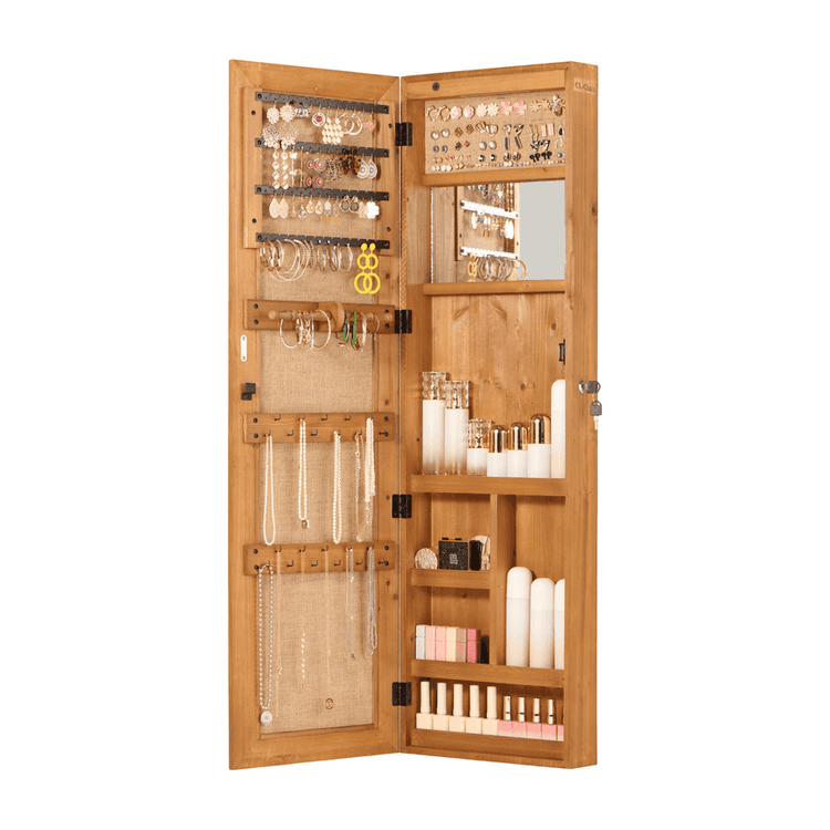 Jewelry armoire with full-length mirror and LED lighting