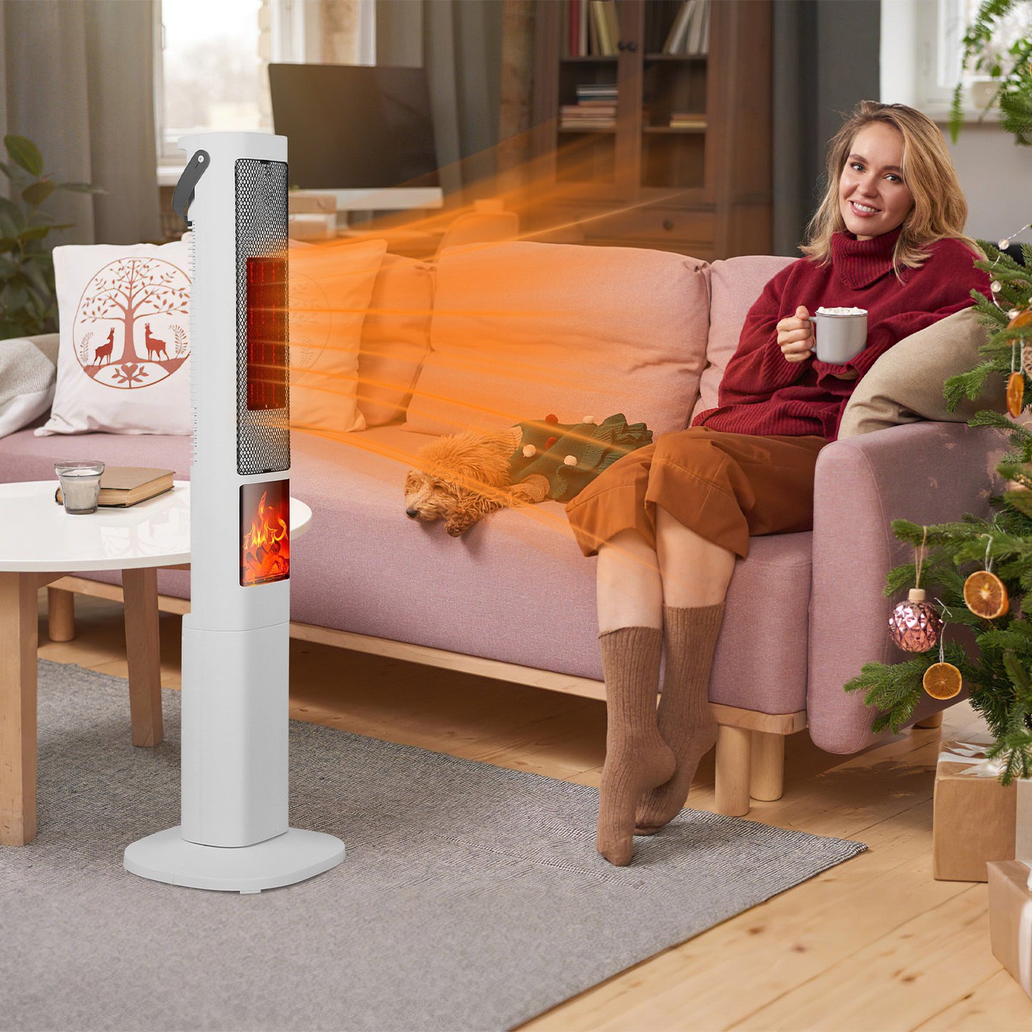 Fast Heating Oscillating Space Heater - 120° Wide Angle 30% Faster Warmth, 3D Flame, 5 Timer & Remote Control, Safe Quiet Heater for Bedroom Office