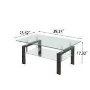 Modern Tempered Clear Glass Coffee Table with 2-Layers and Waterfall Edges for Living Room