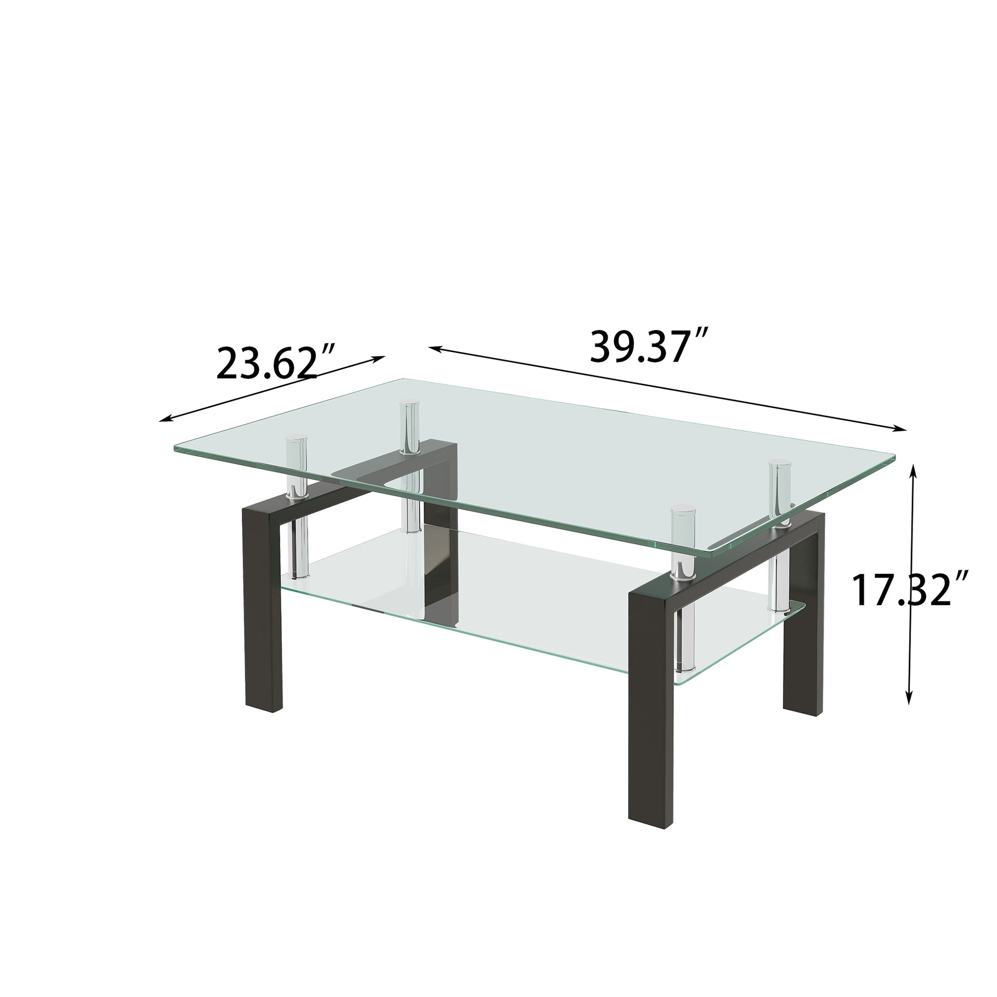 Modern Tempered Clear Glass Coffee Table with 2-Layers and Waterfall Edges for Living Room