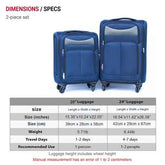 Blue 24-inch expandable suitcase with four spinner wheels, ergonomic handle, and multiple zippered compartments, made of sturdy fabric.