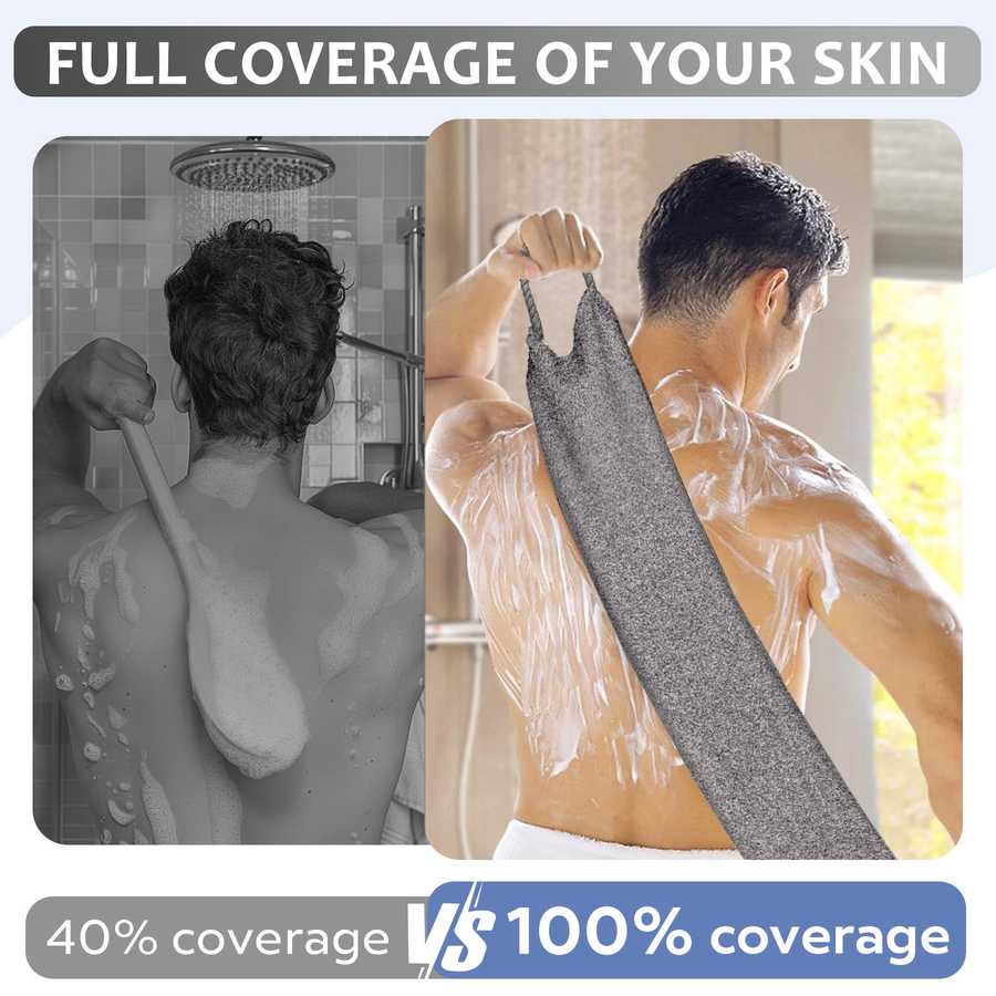 Premium Bamboo Fiber Exfoliating Body Scrubber Towel – Deep Clean & Gentle Exfoliation for Smooth Skin-Grey