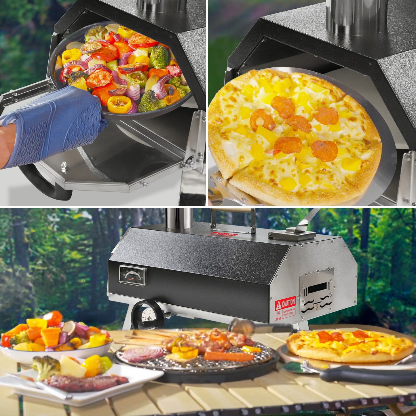 Semi-Automatic Black 12 Outdoor Pizza Oven Portable Wood Fired Pizza Oven Outdoor Cooking Pizza Maker Portable Pizza Oven
