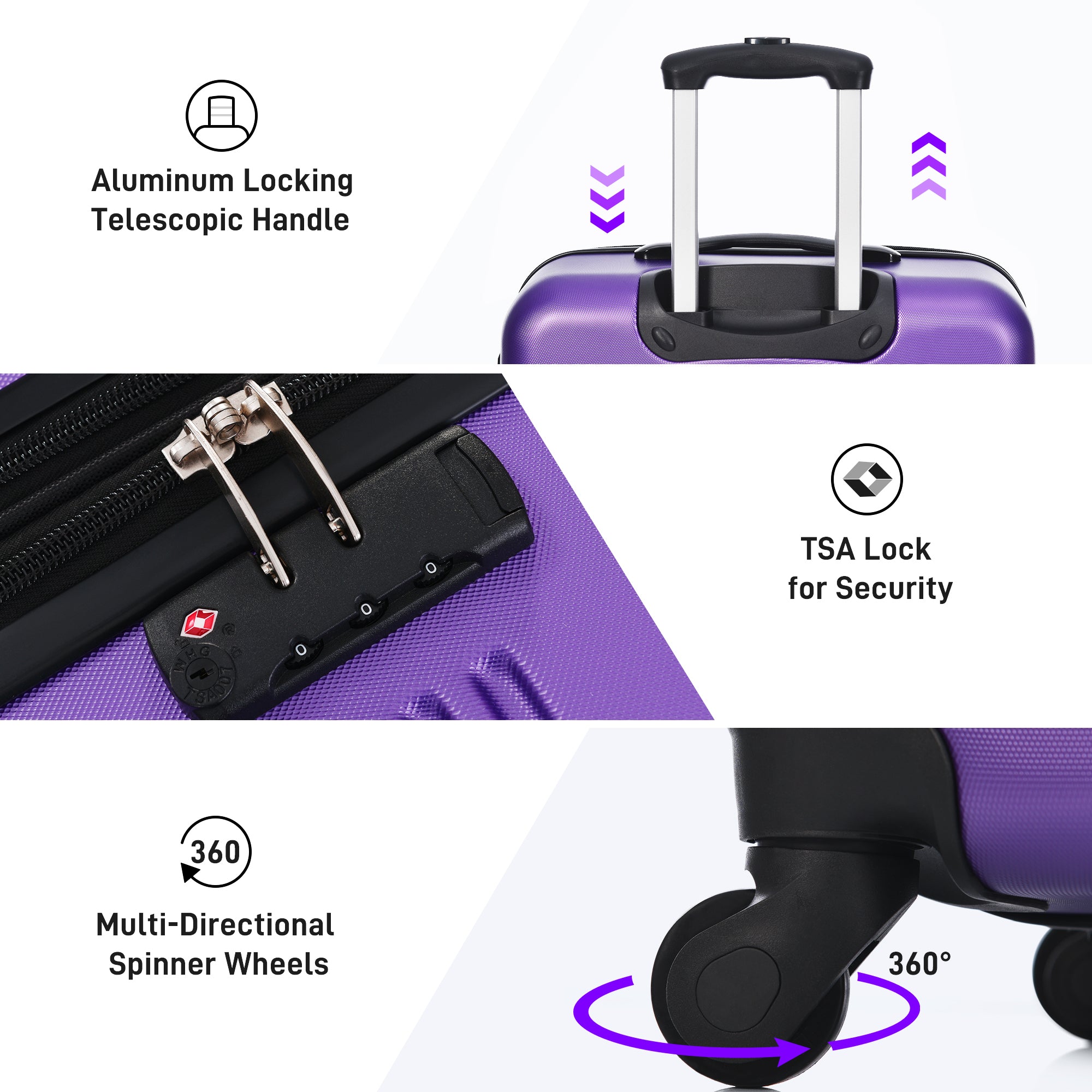 Hardshell Luggage Sets 4 pcs + Bag Spinner Suitcase with TSA Lock Lightweight-16'+20'+24'+28' Luggages