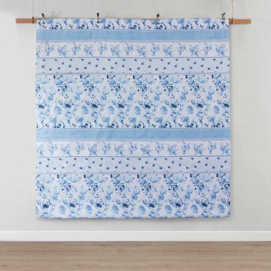 Full view of the Twin Floral Striped Duvet Cover Set - Twin Duvet Cover Set Floral hanging flat, displaying full floral and stripe pattern layout.