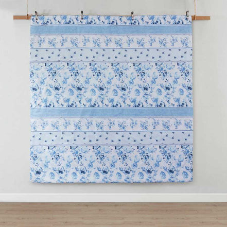 Full view of the Twin Floral Striped Duvet Cover Set - Twin Duvet Cover Set Floral hanging flat, displaying full floral and stripe pattern layout.