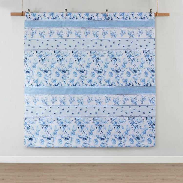 Full view of the Twin Floral Striped Duvet Cover Set - Twin Duvet Cover Set Floral hanging flat, displaying full floral and stripe pattern layout.