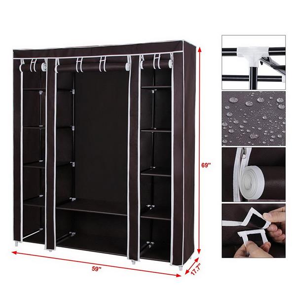 69" Portable Clothes Closet Wardrobe Storage Organizer with Non-Woven Fabric  Quick and Easy to Assemble  Extra Strong and Durable Dark Brown MLNshops]