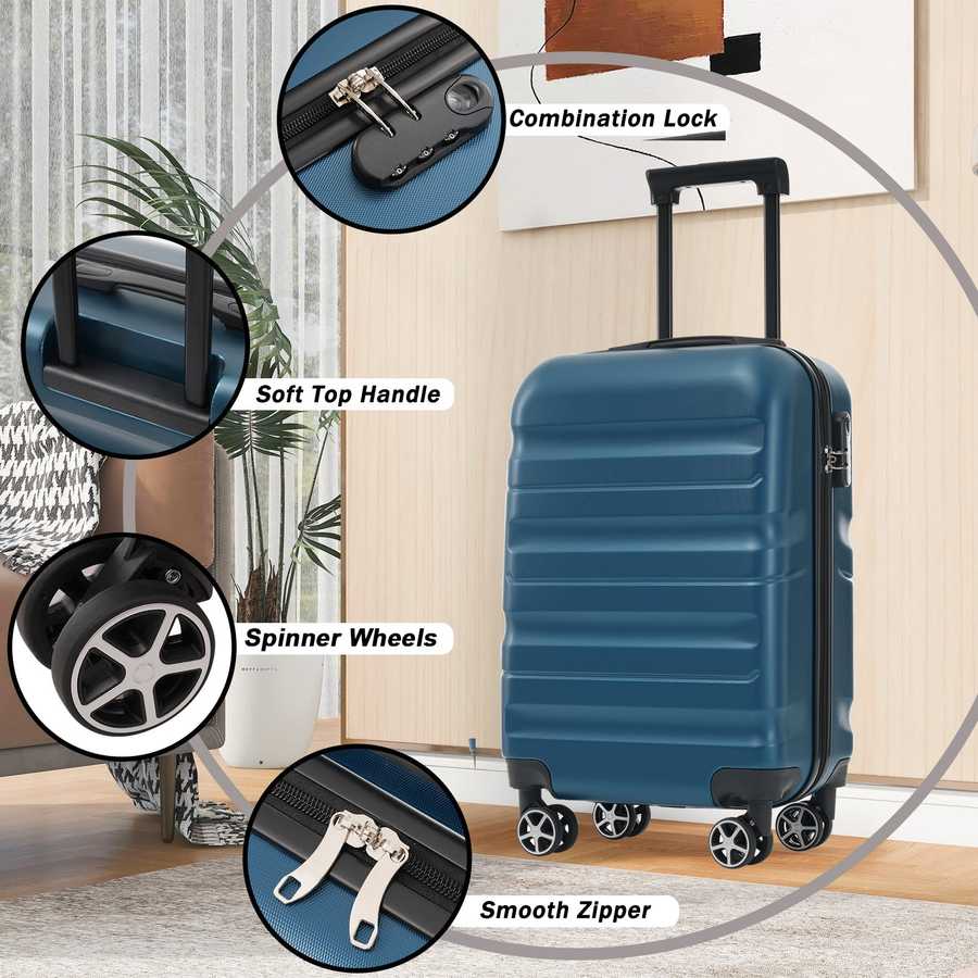 Hardshell ABS Carry-On Luggage with Spinner Wheels, Lightweight Travel Suitcase Set with Foldable Duffel Bag for Men & Women, 20Inch