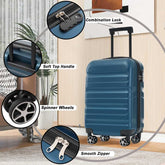 Hardshell ABS Carry-On Luggage with Spinner Wheels, Lightweight Travel Suitcase Set with Foldable Duffel Bag for Men & Women, 20Inch