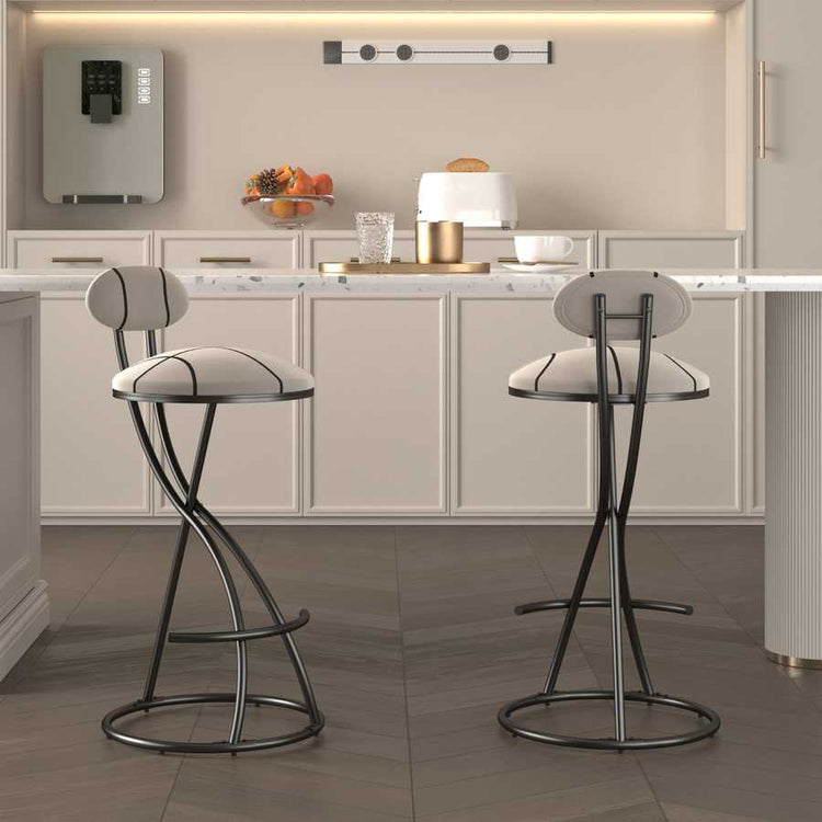 Upholstered Bar Stools Set of 2 Striped Counter Height Barstools Modern Velvet Dining Chairs for Kitchen Island, Living Room (Black & Stripe) Default