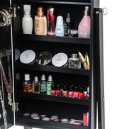 Non Full Mirror Wooden Floor Standing 4-Layer Shelf Jewelry Storage Adjustable Mirror Cabinet *Black