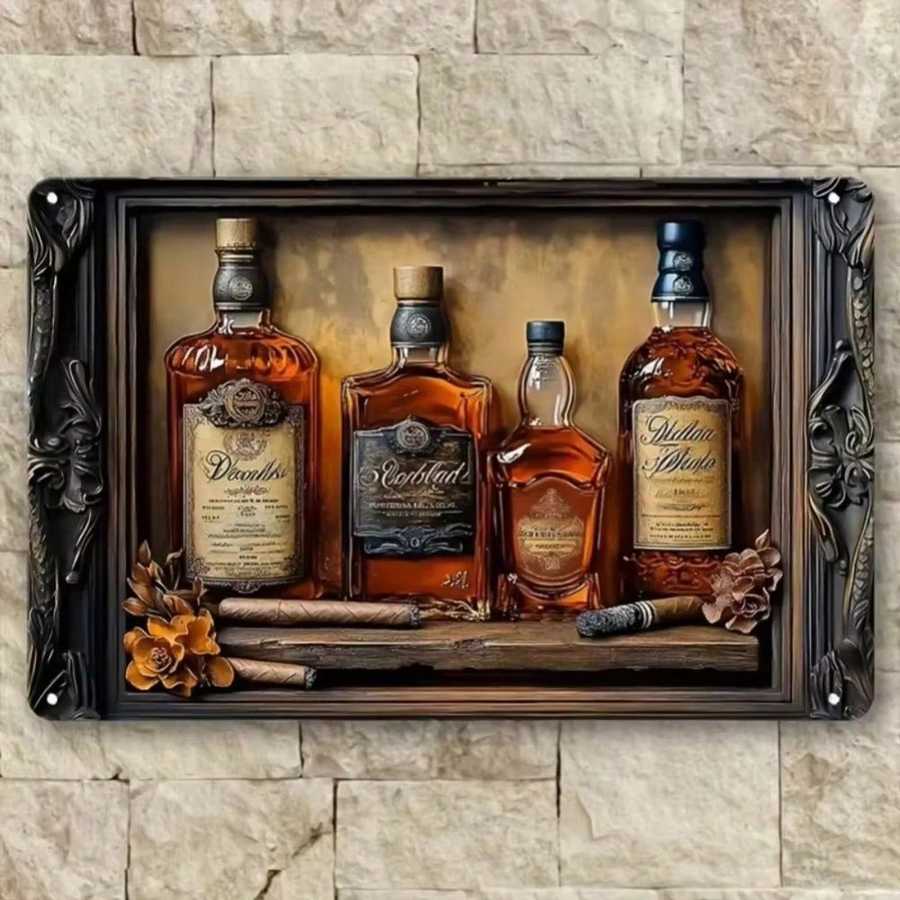 Metal Whiskey Cigar Wall Art for home bar decor