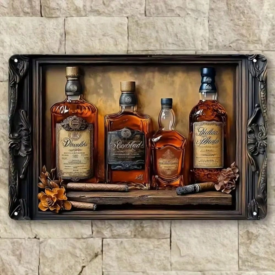 Whiskey Cigar Square Metal Aluminum Wall Art