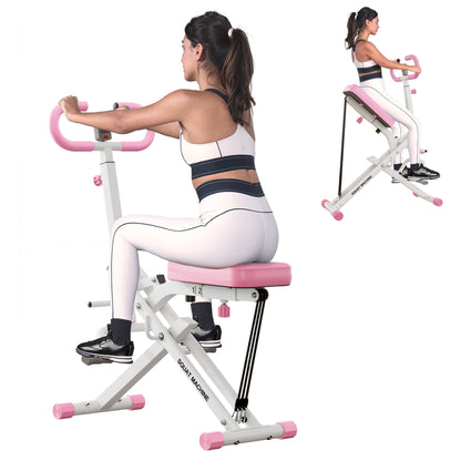 Foldable Squat Rowing Machine for Home Fitness with pink seat and handles, designed for full-body workouts and compact storage.