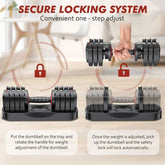 Secure locking system on Compact Adjustable Dumbbell Set 22.5lb ensures safe one-step weight adjustment and lifting stability.