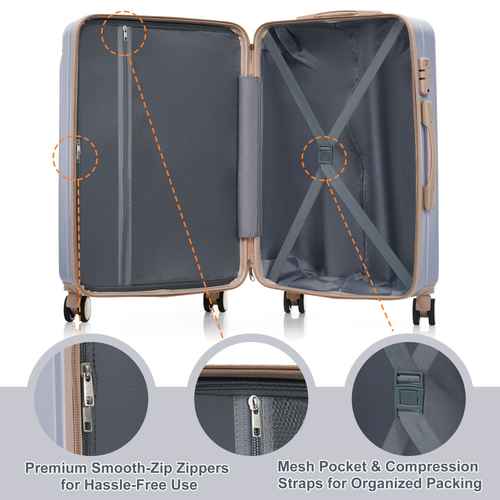 Open suitcase with interior details and features highlighted on a white background