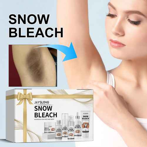 Snow bleach product with before and after comparison on a woman&