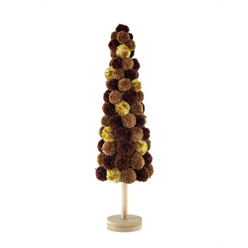 Christmas tree table decor made of coffee and gold pom-poms