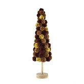 Christmas tree table decor made of coffee and gold pom-poms